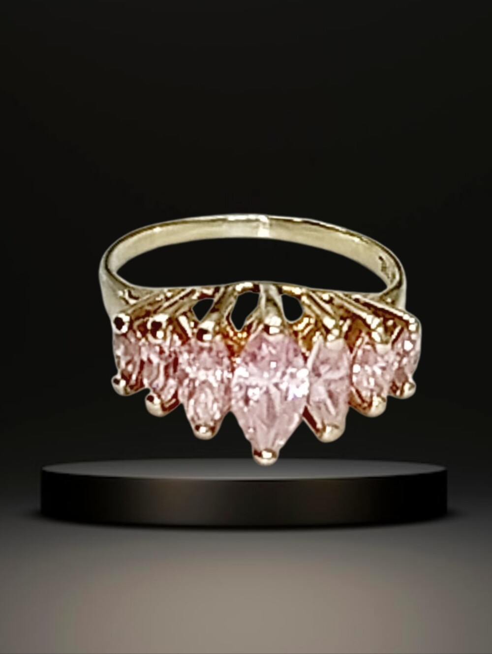Samuel Aaron THL 10K Solid Gold Pink CZ Marquise Cluster Ring Size 6 NWOT